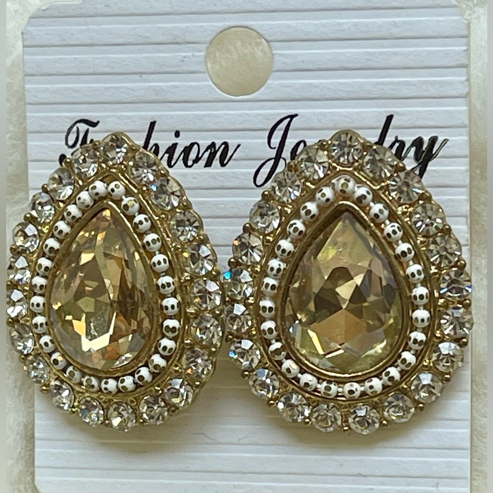 Teardrop Created Citrine Yellow Earrings With Rhinestones and Beads Bran…